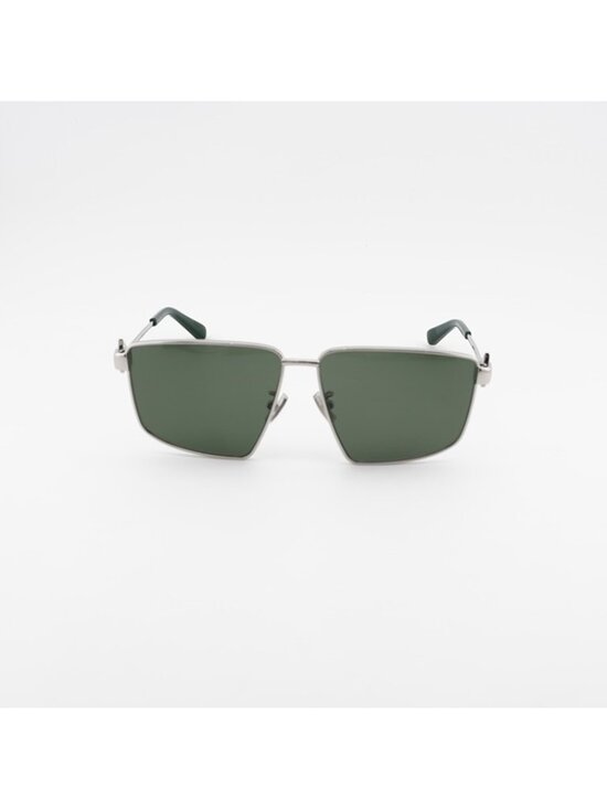 Bottega Veneta BV1223S 003 Sunglasses Silver Geometric Frame, Green Lenses